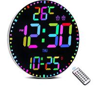 Dhnvcud Horloge murale numérique de 30,5 cm, grande horloge murale LED, horloge murale avec 12 couleurs RVB et télécommande, minuteur à grand affichage LED 2025 avec température, date, semaine