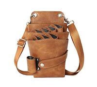 Dhongf Pochette à ciseaux pour coiffeur Sac à outils pour coiffeur professionnel Sac de Ciseaux de Coiffeur Sac de Coiffeur PU+PVC Cuir Sac Bandoulière Brun élégant