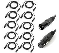 DHQCQL Câble de 2 m, 10 câbles DMX avec connecteur mâle vers femelle, blindé à 3 broches, équilibré, pour alimentation et signal DMX, noir
