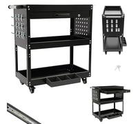 DHQCQL Servante d'atelier - Servante à outils vide à 3 compartiments - Avec tiroirs et clés - Armoire à outils mobile en métal pour ateliers, garages, entrepôts - Jusqu'à 250 kg (noir)