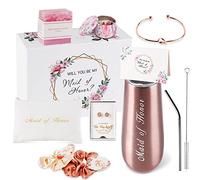 DHQH Coffret cadeau Maid of Honor - Verres à champagne sans pied en acier inoxydable - Cadeau de proposition de demoiselle d'honneur - Will You Be My Maid of Honor - Tasse or rose