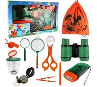 Dhqkqg 11Pcs Kit Exploration Enfant, Kit Explorateur Enfant, avec Jumelles, Boussole, Loupe, Attrape-Insectes, Sac à Dos, Insecte Jouet d'exploration Cadeau, pour Garçons Filles Camping Randonnée