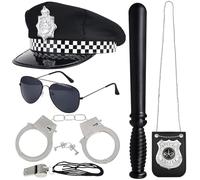 Dhqkqg Accessori per Costume Della Polizia, 6 Pezzi Costume Della Polizia per Bambini, Costume Della Polizia Walkie Talkie Fischietto, Bastone, E Altri Accessori Della Polizia per Abiti Da Poliziotto