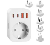 Dhqkqg Adaptateur Prise Universelle, Prise Universelle Voyage avec 2 USB A et 2 Type C, 6 Adaptateurs Internationaux Amovibles pour Royaume-Uni/Europe/Australie/Chine/Japon/Afrique du Sud