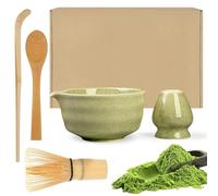 Dhqkqg Lot de 5 Matcha Kit, Fouets à Matcha, Fouet Matcha Bambou, Kit Matcha, Ensemble de Fouet à Matcha ave CcuillèRe en Bambou, Agitateur, Bol Matcha, Support de Fouet (Couleur Matcha)
