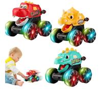 Dhqkqg Press and Go Voiture Jouet, 3 Pièces Jouet Voiture Bebe, Générique Toy Dinosaur Car avec lumières Clignotantes, Éducation Précoce Push and Go Cars Jouets, Jouets Cadeaux pour Garçons et Filles