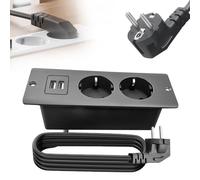 Dhqkqg Prise Encastrable Plan de Travail, Prise Encastrable de Table avec 2 USB, Prise USB Encastrable, Bloc Prise Encastrable, Prise Plan de Travail, Multiprise pour Meuble ou Plan de Travail (Noir)