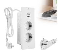 Dhqkqg Prise Encastrable Plan de Travail, Prise Encastrable de Table avec 2 USB, Prise USB Encastrable, Bloc Prise Encastrable, Prise Plan de Travail, Multiprise pour Meuble ou Plan de Travail (Blanc)