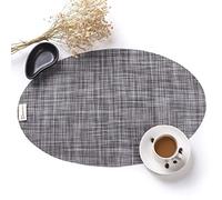 DHRH Grands Sets de Table antidérapants, Sets de Table ovales Ronds Ensemble de 6 Sets de Table antidérapants Sets de Table résistants à la Chaleur en Vinyle napperons (Gris)