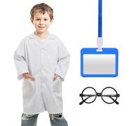 DHSBGWSX 1 costume de jeu de rôle blanc pour enfant, équipé de 1 porte-carte d'identité et 1 paire de lunettes rondes, costume de pédiatre, costume de scientifique pour enfants, kit de jeu de rôle