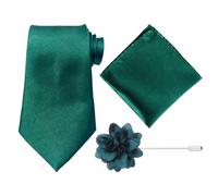 DHSBGWSX 1 Cravate Verte Pour Hommes, 1 Pochette, 1 Petite Broche À Rouleau De Fleurs, Cravate De Bal Pour Hommes, Cravate Formelle Pour Hommes, Accessoires Vestimentaires