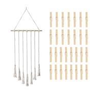 DHSBGWSX 1 étagère de rangement pour photos et 30 pinces en bois - Décoration murale bohème - Accessoires de maison - Décoration à suspendre