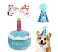 DHSBGWSX 1 Gâteau en Peluche, 1 Os en Peluche, 1 Chapeau d'anniversaire, Un Jouet en Os Sonore, Un Gâteau en Peluche, Un Ensemble De Fête d'anniversaire pour Animal De Compagnie, Un Jouet À Mâcher