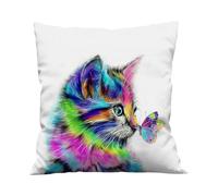 DHSBGWSX 1 housse de coussin décorative pour chat, 45 x 45 cm, multicolore avec motif de chat, pour décoration de la maison