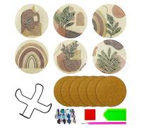 DHSBGWSX 1 lot de 6 dessous de verre en bois avec cadre en fer, dessous de verre ronds avec motifs végétaux, multicolores