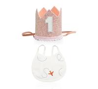 DHSBGWSX 1 Morceau De Chapeau De 1Er Anniversaire, 1 Morceau De Serviette De Salive, Couronne De 1Er Anniversaire, Adapté Aux Anniversaires De Bébé Et Aux Fêtes D'Anniversaire