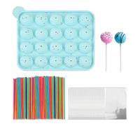 DHSBGWSX 1 Morceau De Moule À Glace À 20 Grilles, 100 Bâtonnets De Papier, 100 Morceaux De Sacs D'Emballage, Moule À Sucettes Rond, Moule À Gelée Boule, Moule À Faire Soi-Même