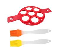 DHSBGWSX 1 moule à crêpes rouge, 2 pinceaux à pâtisserie, moule à crêpes rond, moule à crêpes en silicone à 7 trous, moule pour œufs pochés, outils de cuisson pour la cuisine