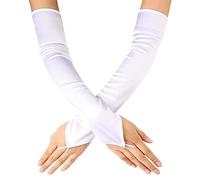 DHSBGWSX 1 paire de gants à crochet, gants pour femme, gants longs, gants sans doigts, gants doux, gants longs extensibles, gants élégants pour femme, gants longs en satin (blanc)