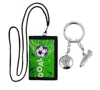 DHSBGWSX 1 Portefeuille Football Vert, 1 Porte Clé Chaussure De Football, Portefeuille Enfant, Porte Carte D'identité, Sac Dos Nu Motif Football, Cadeau Football Garçon