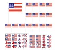 DHSBGWSX 15 mâts de drapeau américains, 32 autocollants américains, fanions décoratifs et drapeaux, petits bâtons colorés, petits drapeaux à main