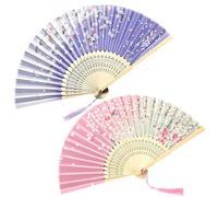 DHSBGWSX 2 éventails pliants, éventail rétro, éventails pliants classiques, éventails de danse pour enfants, éventail en bambou tenu à la main, éventails pliants avec glands, convient pour les