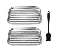 DHSBGWSX 2 Pièces De Plaques De Barbecue, 1 Morceau De Brosse En Silicone, Poêle À Griller Avec Filtre À Huile Perforé, Plaque De Barbecue Carrée, Poêle De Camping, Outils De Barbecue En Plein Air