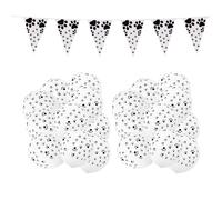 DHSBGWSX 20 ballons avec empreintes de pattes de chien, 1 drapeau, kit de décoration d'anniversaire, ballons en latex pour animaux de compagnie, Noir/Blanc