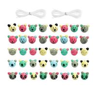 DHSBGWSX 40 perles, 2 lots de cordon élastique, boules en bois avec visages, perles porte-clés, perles en bois avec visages, perles en bois avec trous et visages