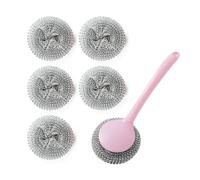 DHSBGWSX 6 Pièces De Laine D'acier, 1 Manche Rose, Boule De Détartrage De Bouilloire, Nettoyant De Cuisine En Acier Inoxydable