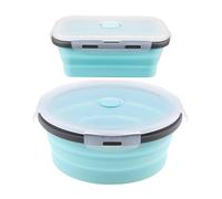 DHSBGWSX Boîte À Lunch Ronde Et Carrée, Télescopique, Silicone, Bleue, 18cm, 13,2*9,7cm