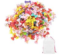 DHSBGWSX Lot de 100 élastiques à cheveux en forme de nœud - 1 sac de rangement - Accessoires pour poils d'animaux de compagnie - Accessoires de coiffure pour chat