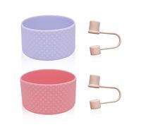 DHSBGWSX Lot de 2 accessoires de tasse de voyage, 2 capuchons de paille, couvercles de tasse en silicone, protection de fond de gobelet, housse de protection en silicone, protection de fond de