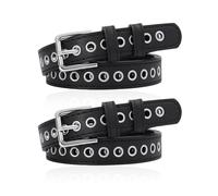 DHSBGWSX Lot de 2 ceintures en métal avec boucle pour homme en cuir noir, style simple, longueur réglable, convient pour garçons et filles (noir), taille unique, Noir , Taille unique