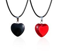 DHSBGWSX Lot de 2 chaînes de clavicule en forme de cœur rouge, collier en forme de cœur sans soucis, cristal rouge pour femme, anniversaire, Corde en cuir