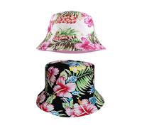 DHSBGWSX Lot de 2 Chapeaux de Soleil Double Face pour Femme - Chapeau d'Été en Coton avec Fleurs - Rose, Noir, Taille Unique