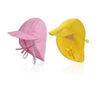 DHSBGWSX Lot de 2 chapeaux de soleil pour enfant - Pliable - Protection UV - Chapeau de pêche - Élastique et réglable - Chapeau de plage respirant et confortable (rose, jaune), Rose/jaune, taille