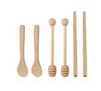 DHSBGWSX Lot de 2 cuillères à miel, 2 cuillères en bois, 2 pailles en bois, cuillères mélangeuses, mélangeurs à miel, cuillères à café, agitateur pour boissons, accessoires de cuisine