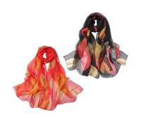DHSBGWSX Lot de 2 écharpes en mousseline de soie avec imprimé feuilles - Écharpe tendance pour femme - Écharpe en soie douce - Élégante écharpe rétro en soie assortie aux vêtements, rouge/noir, taille