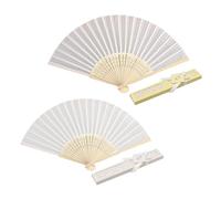 DHSBGWSX Lot de 2 éventails pliants à main - Éventail manuel - Éventail chinois en tissu - Éventail pliant en bois - Éventail en tissu - Artisanat chinois en bambou