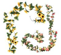 DHSBGWSX Lot de 2 guirlandes de fleurs artificielles en rotin, tournesol artificiel, vigne de pivoine artificielle, décoration de jardin de mariage