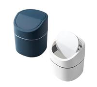 DHSBGWSX Lot de 2 petites poubelles avec couvercle, pour chambre à coucher, mini poubelle de bureau, portable, avec couvercle, bleue, blanche