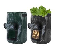 DHSBGWSX Lot de 2 sacs de plantation de pommes de terre, de légumes, de plein air, avec couvercles et poignées, noir, vert foncé