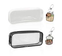 DHSBGWSX Lot de 2 trousses à crayons transparentes, 2 pendentifs porte-clés, sac de papeterie étanche, petite trousse de maquillage, sac de rangement pratique, multicolore