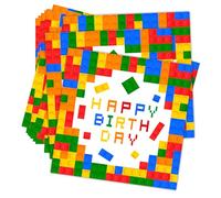 DHSBGWSX Lot de 20 serviettes décoratives pour anniversaire, fête sur le thème des blocs de construction, serviettes colorées pour anniversaire d'enfant, décoration de table