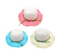 DHSBGWSX Lot de 3 chapeaux de paille tissés, chapeaux de plage, chapeaux de soleil pour femme, chapeaux de soleil d'extérieur pour femme, chapeaux de paille décorés de feuilles et de fleurs, chapeaux