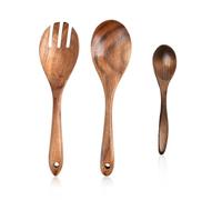 DHSBGWSX Lot de 3 cuillères et fourchettes, poêle antiadhésive, cuillère en bois et fourchette, cuillère à salade, cuillère à salade, cuillère de service en bois