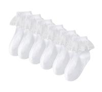 DHSBGWSX Lot de 3 paires de chaussettes à volants, en dentelle, chaussettes pour fille, enfants, chaussettes de danse à volants, élégantes chaussettes de princesse, unies, respirantes en coton