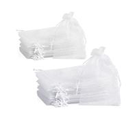 DHSBGWSX Lot de 40 sachets en organza - Sacs en gaze en maille avec cordon de serrage - Couleur unie - Sacs cadeaux de fête de mariage pour aliments, bonbons, confettis, bijoux (blanc)