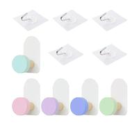 DHSBGWSX Lot de 5 crochets autocollants transparents et 5 crochets muraux en bois pour enfants, crochets adhésifs en bois et acrylique pour vêtements muraux
